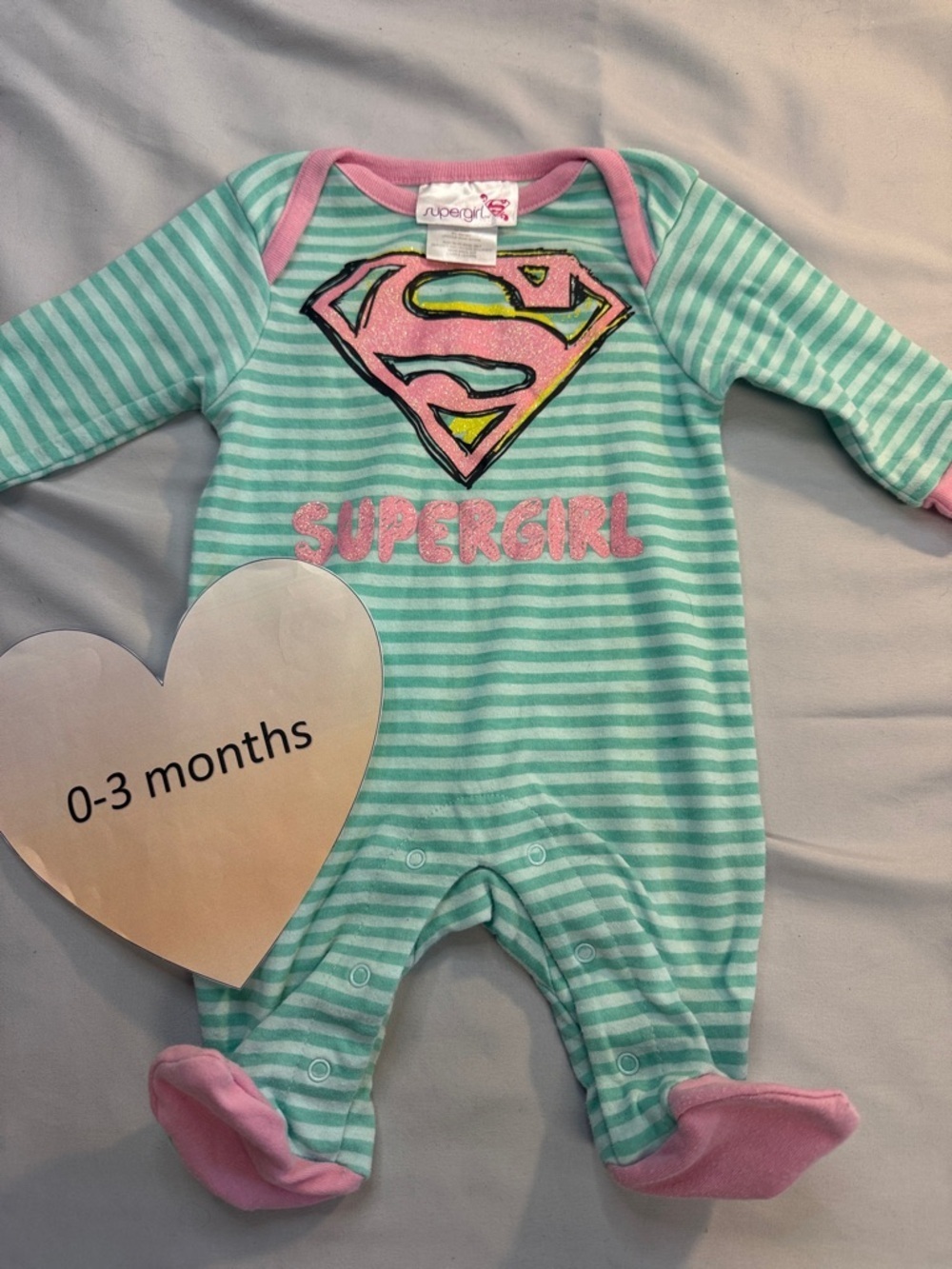 DC Comics - Supergirl Striped Footie - Green and Pink